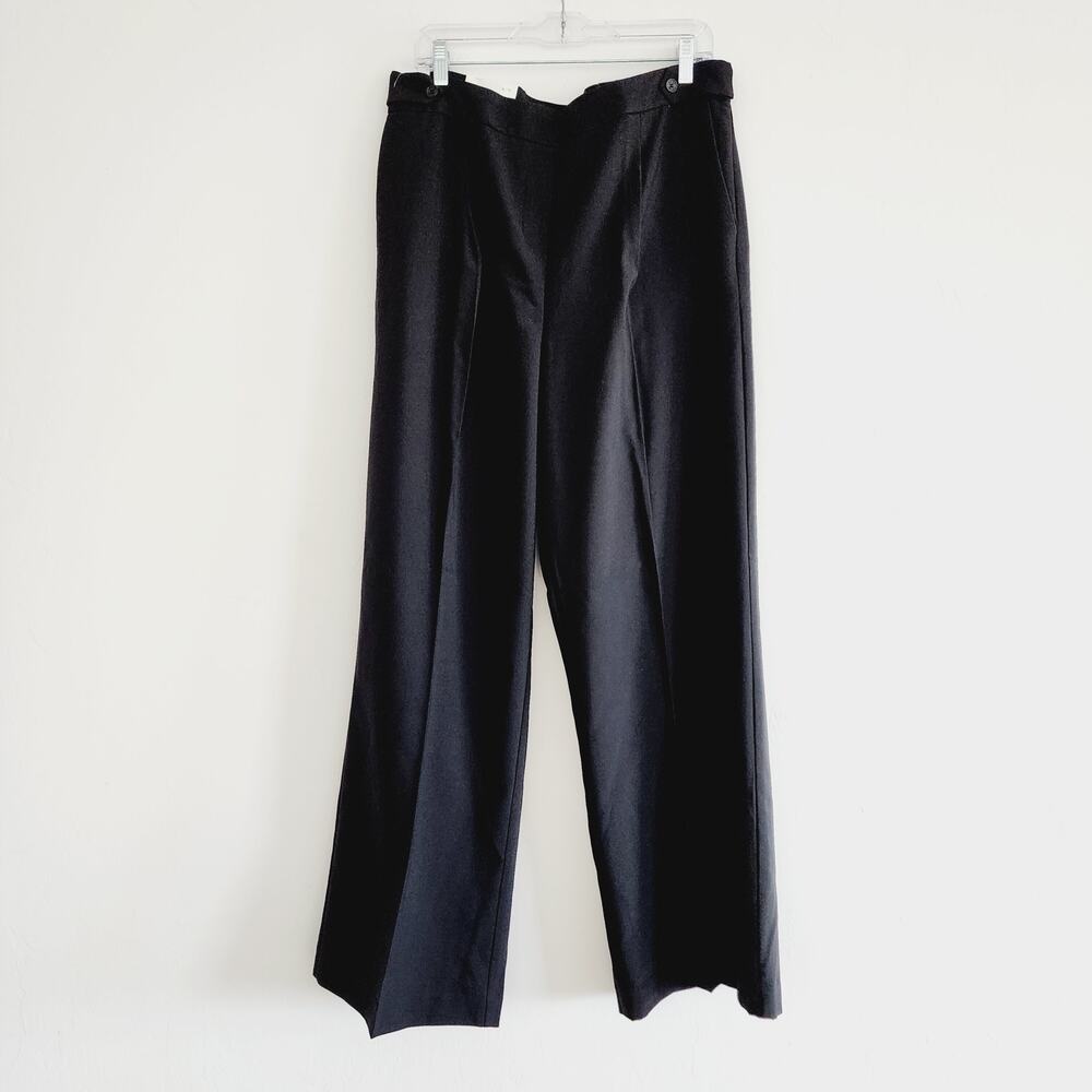 Calvin Klein Black Pleated Straight Leg Suit Pants Trousers Side Zipper Size 14